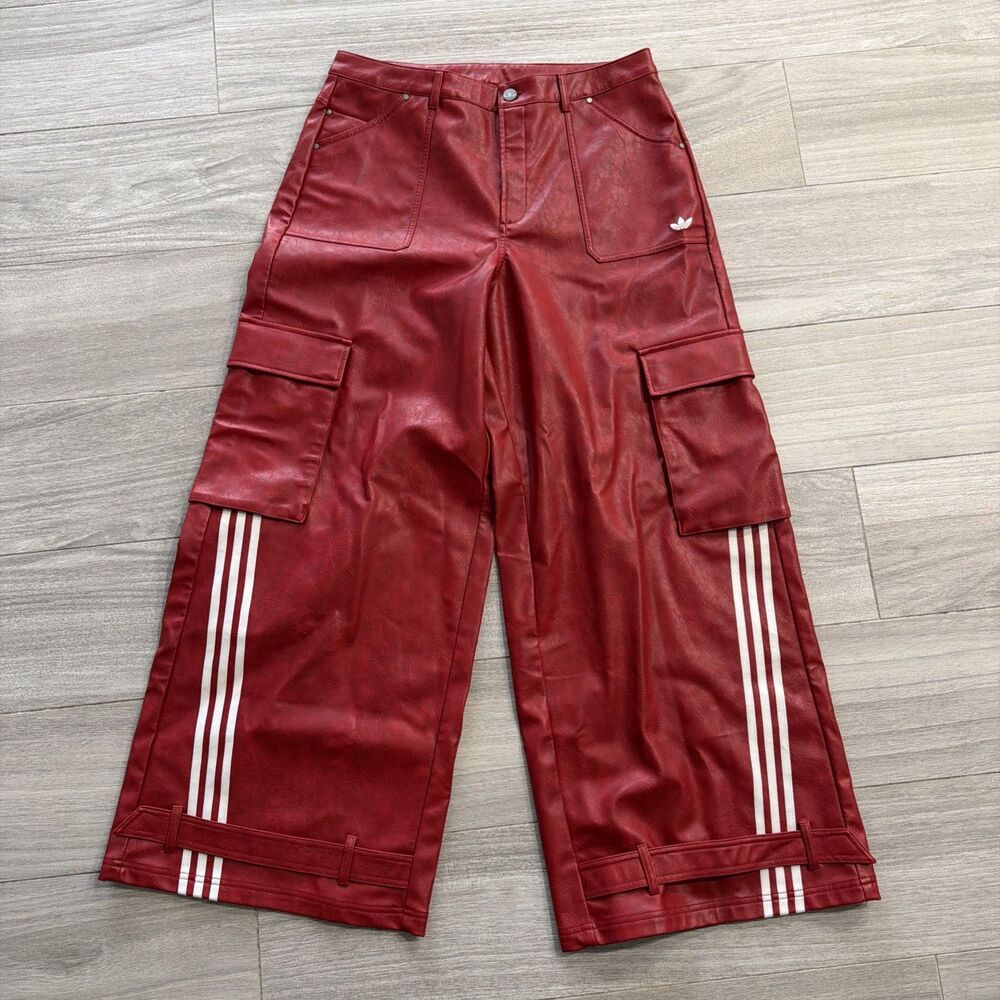 Adidas Adilenium Womens Season 3 Vintage Faux Leather Pants Red RARE 36" JX9227